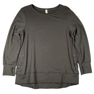 Ideology Black Long Sleeve Lace Up Side Sweatshirt Pullover Women's Size XL